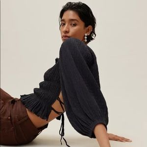 UO VIDA LACE-BACK SMOCKED TOP.